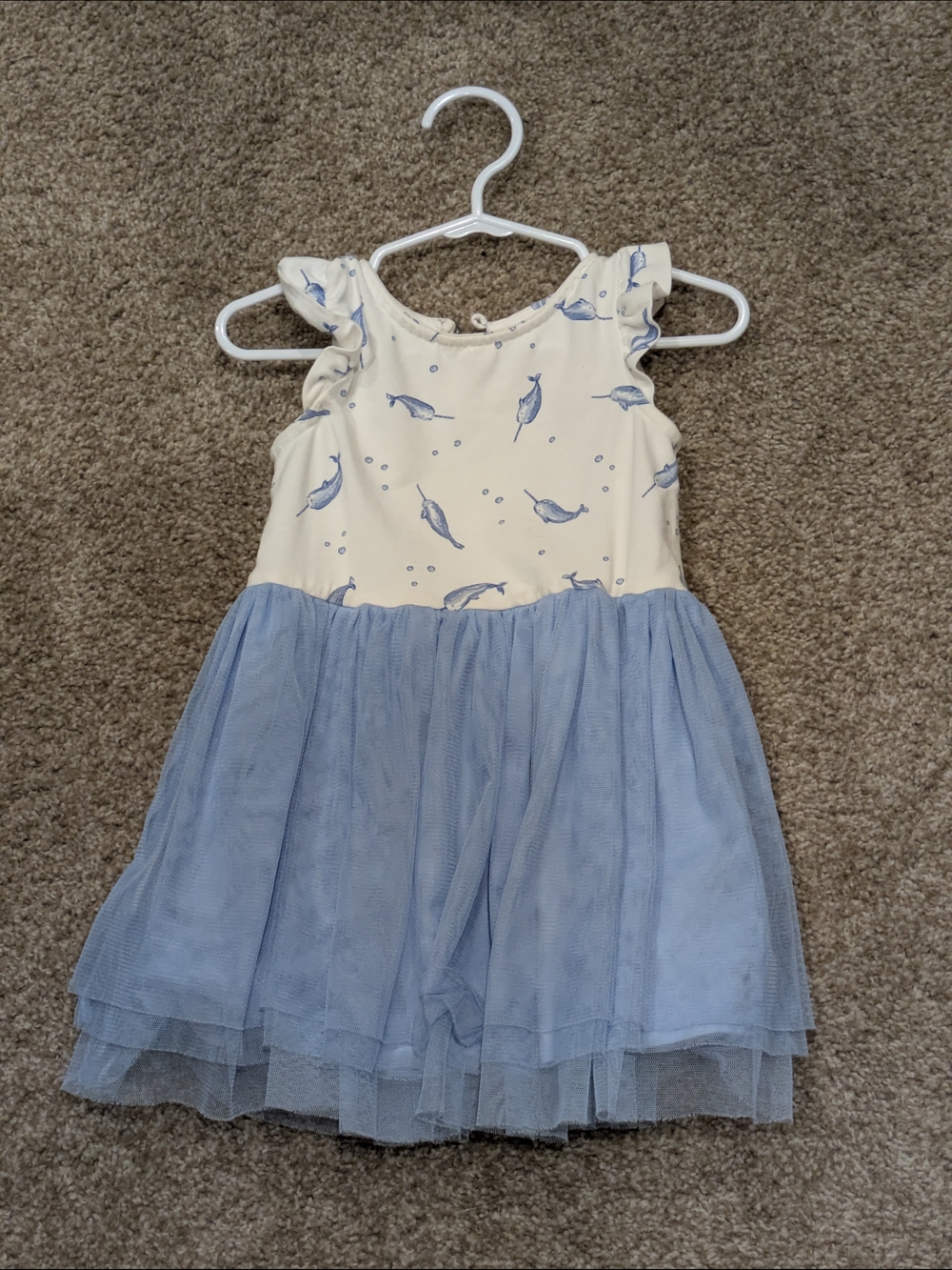 Tommy Bahama White and Light Blue Narwhal Soft Stretch Tulle Dress